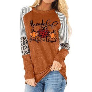 Thankful Grateful Blessed Pumpkin T-Shirt - Women’s Fall Raglan